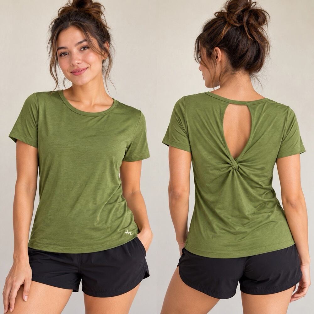 JoyLab Women’s XS Cypress Green Open Back Twist Athletic Tee NWT Yoga Workout